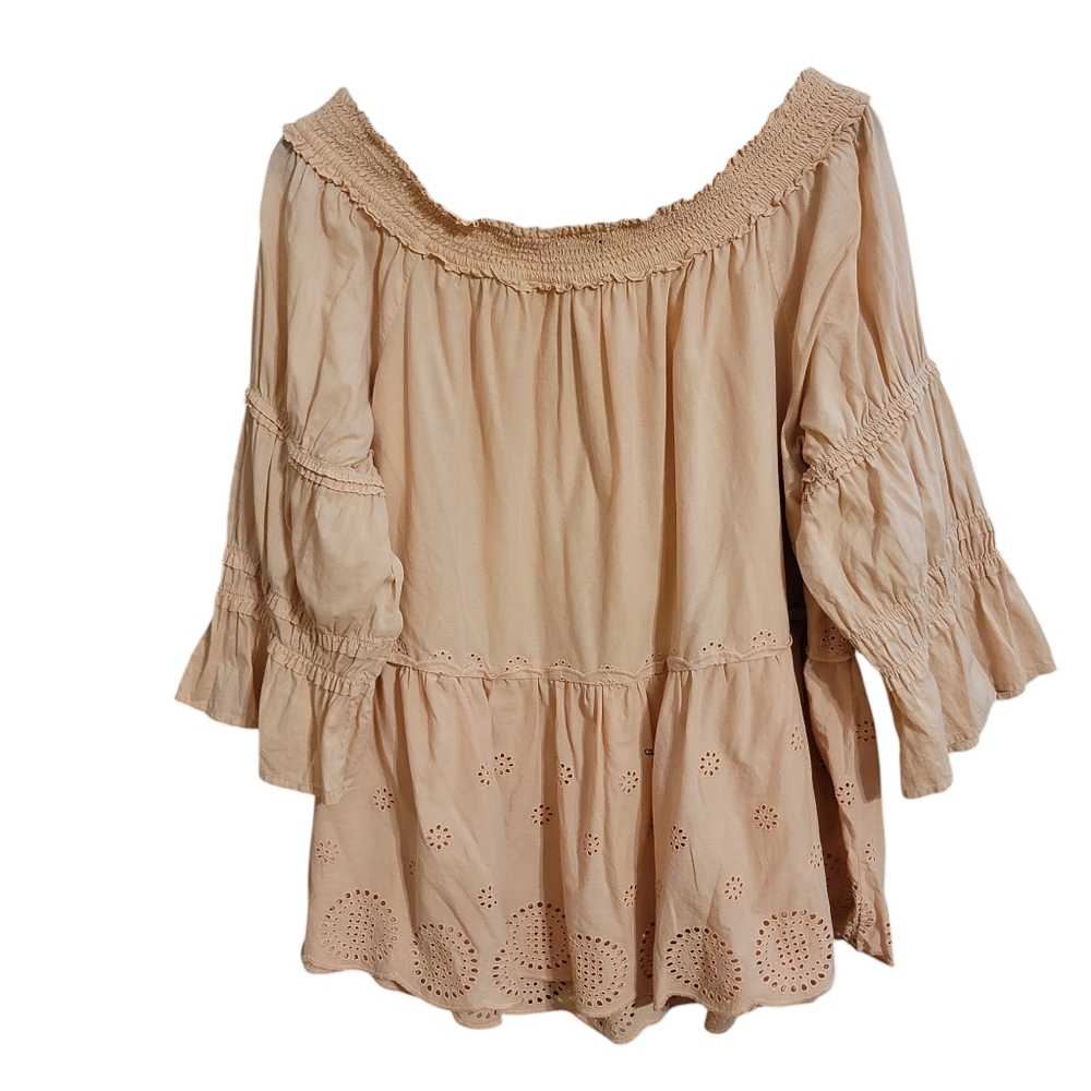 Lane Bryant Pink Eyelet Boho Blouse